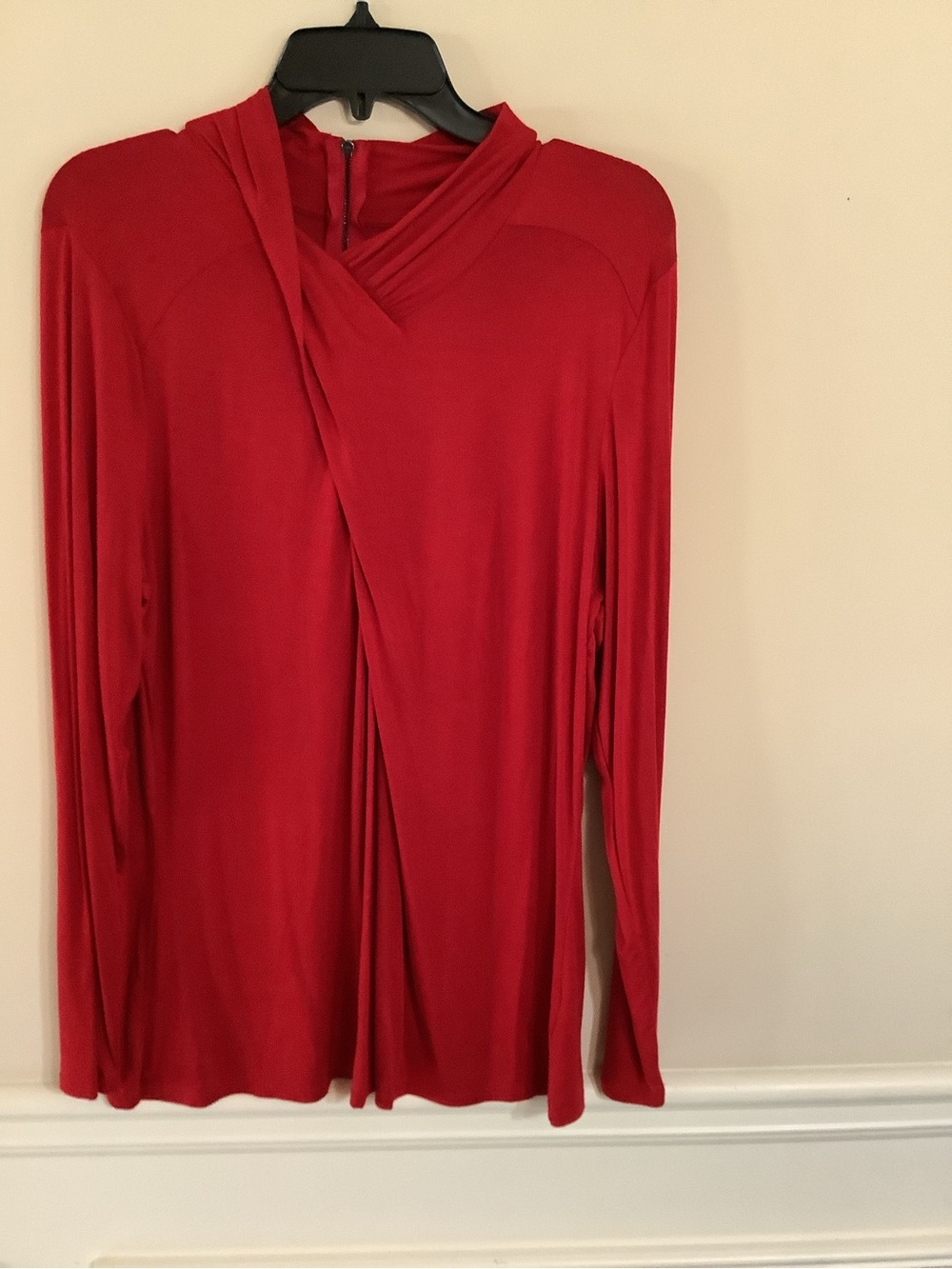 Worthington Red Long-Sleeve Draped Front Top